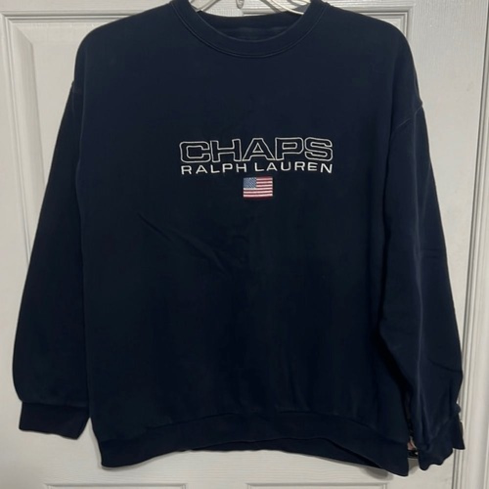 True Vintage CHAPS RALPH LAUREN Crewneck Sweatshirt -‎ Navy Blue - Sz Lg - EUC